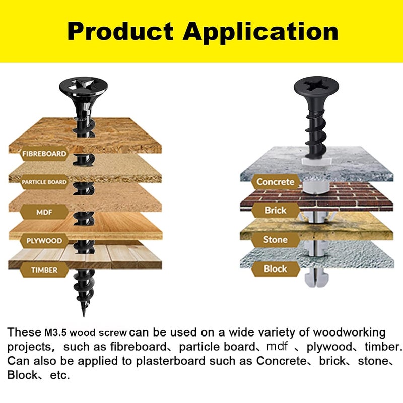 LERNOU #6 x 3/4'' Black Self-Tapping Screws, Phillips Flat Head Short Head Screws, Countersunk Head Cabinet Screws, Phillips Wood Screws for Various Woodworking Repairs and DIY Projects (100 pcs) - Image 4